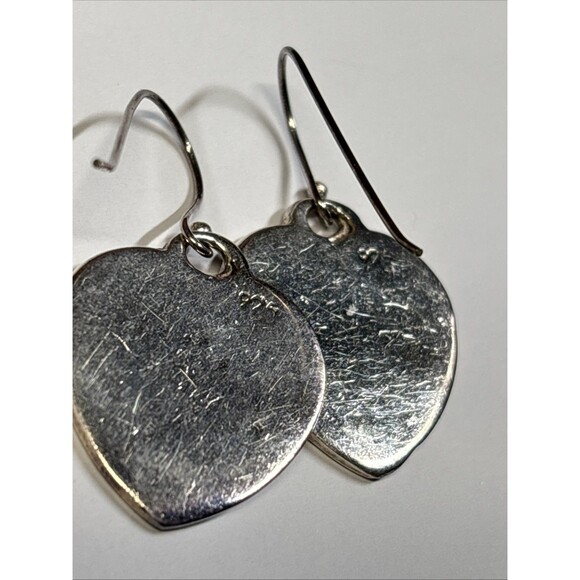 Vintage .925 Sterling Silver Heart Shaped Dangle Earrings Cute No Stones - Picture 5 of 6